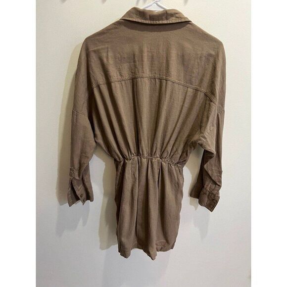 Abercrombie & Fitch Neutral Brown Linen Blend Mini Dress Minimalist Fall Chic - Picture 10 of 12